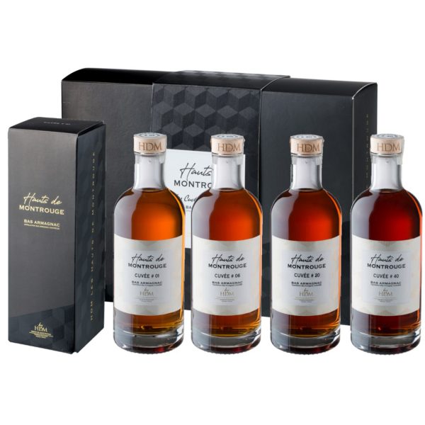 Coffret de 4 Bas Armagnacs d'exception Hauts de Montrouge : armagnac sur glace, 6 ans, 20 ans et 40 ans d'âge